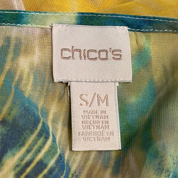 Chico’s‎ Paula Floral Poncho #570139445 Size Small/Medium Green Yellow Tropical - Picture 10 of 11